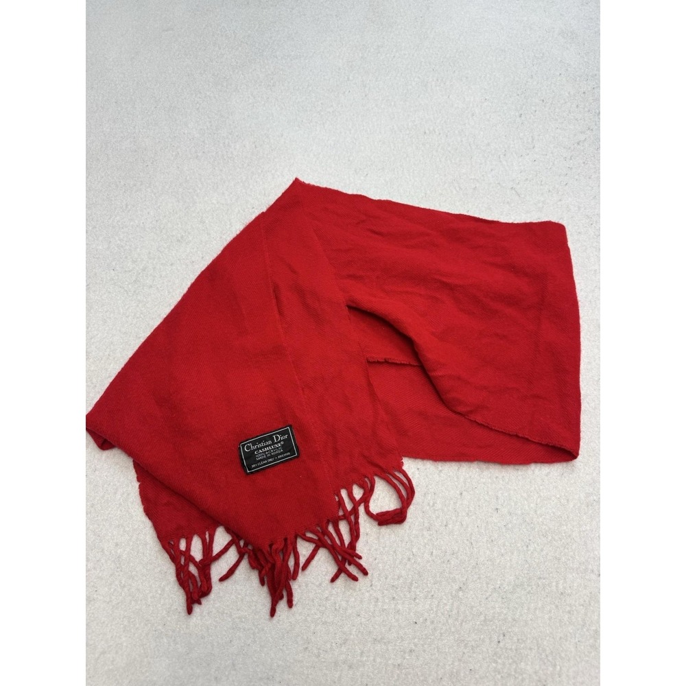 Christian Dior Scarf Womens One‎ Size Red Cashluxe Acrylic Fringe Korea Winter